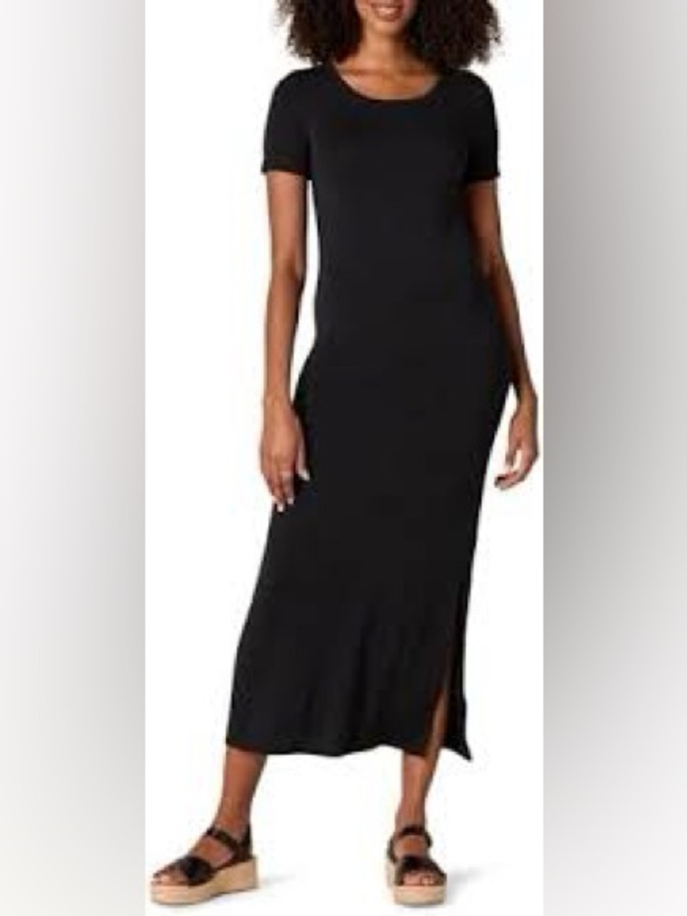 a new day Ribbed Black Short-Sleeve Midi Dress